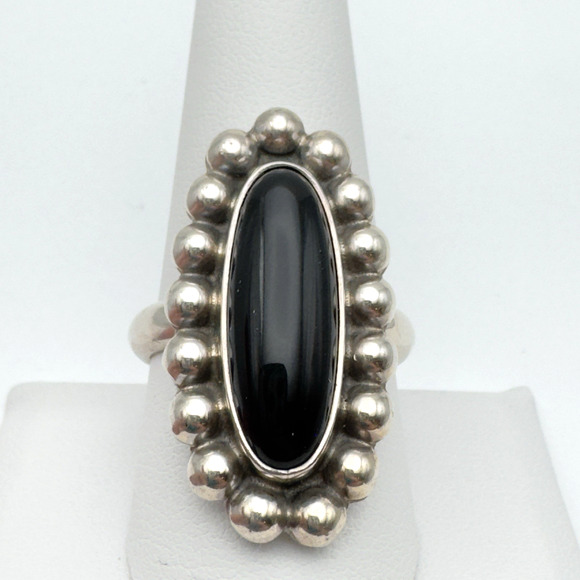 Vintage Sterling Silver Mexico Black Onyx Ring Size 10